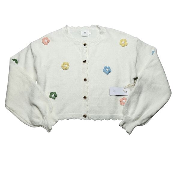 Luna Ivy 3D Flower Cardigan Button Down Sweater White Pastel Coquette Small - Picture 1 of 10